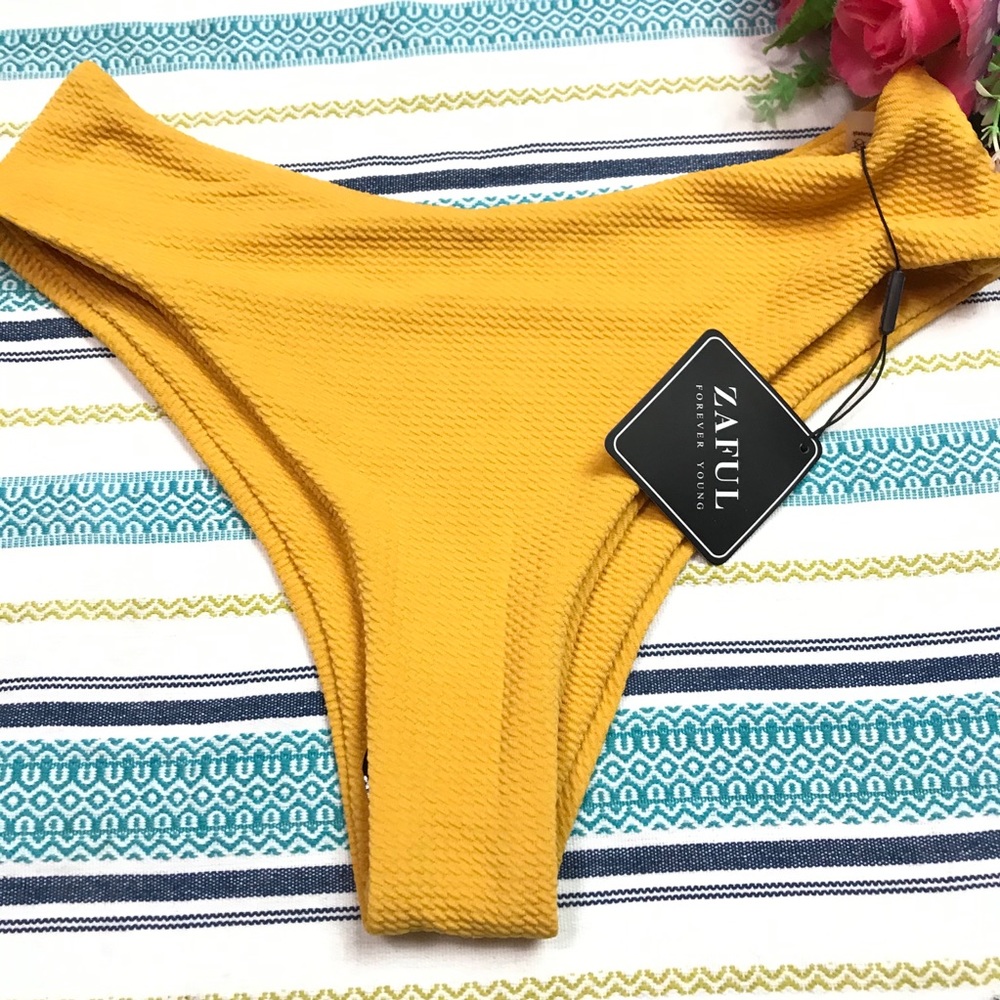 ZAFUL Yellow Bee Ribbed High-Cut Bikini Bottom - Picture 1 of 7